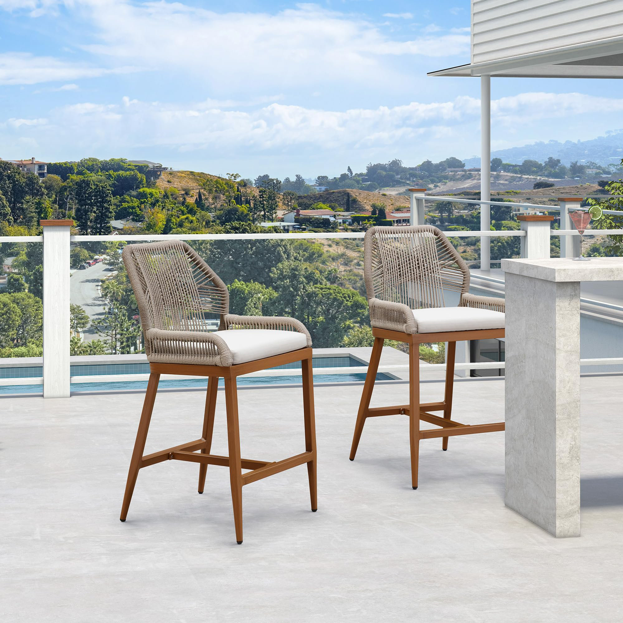 Bayou Breeze Patio Upgraded Fabric Counter Height Bar Stools 24" H Of 2 ...